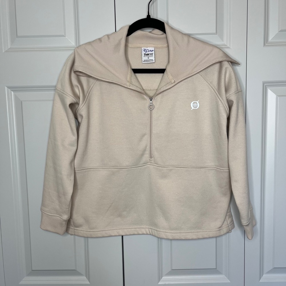 Born‎ Outdoor Quarter Zip Pullover Small Beige Athleisure Minimalist - Picture 2 of 9